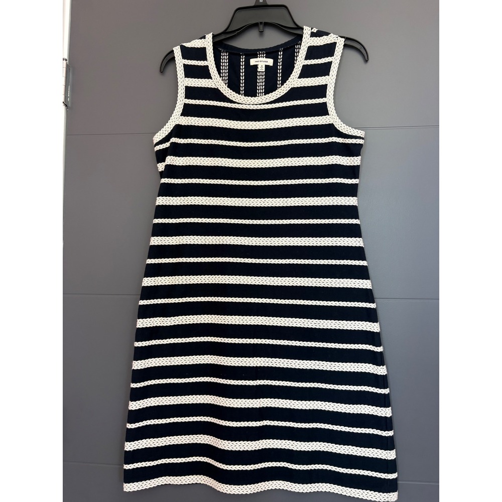 Max Studio Navy Blue White Striped Sleeveless Knit Shift Dress Womens M 3903M55A